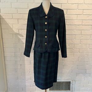 Vintage 90s Leslie Fay Plaid 2 Piece Jacket Skirt Suit Set M